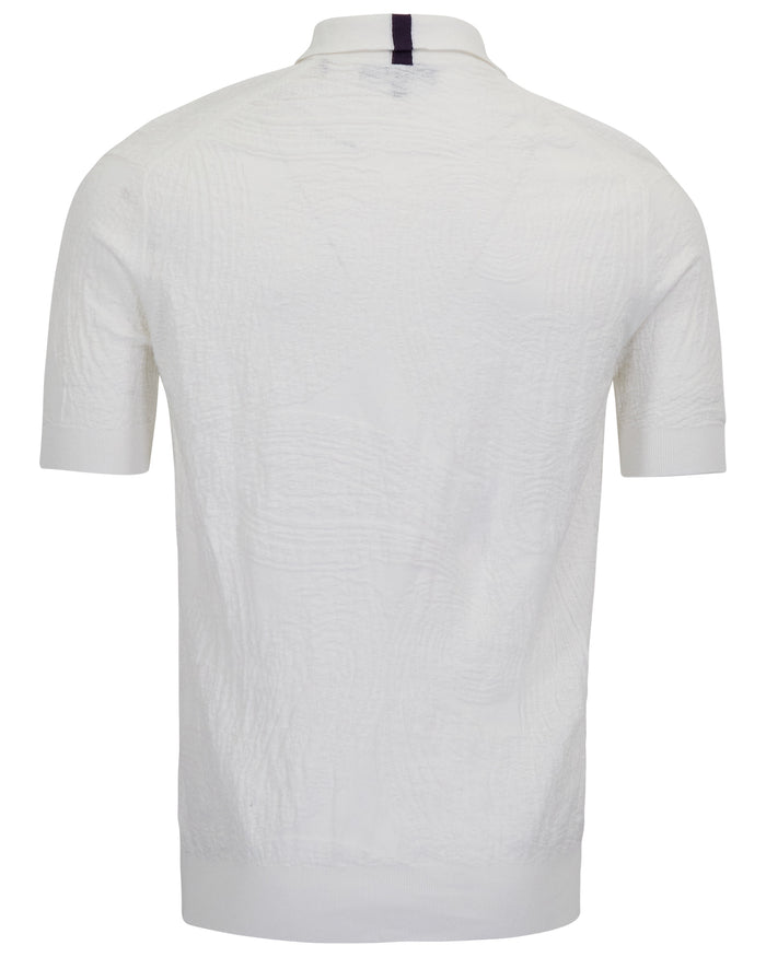 PETERSON WHITE MENS JACQUARD LINEN COTTON POLO