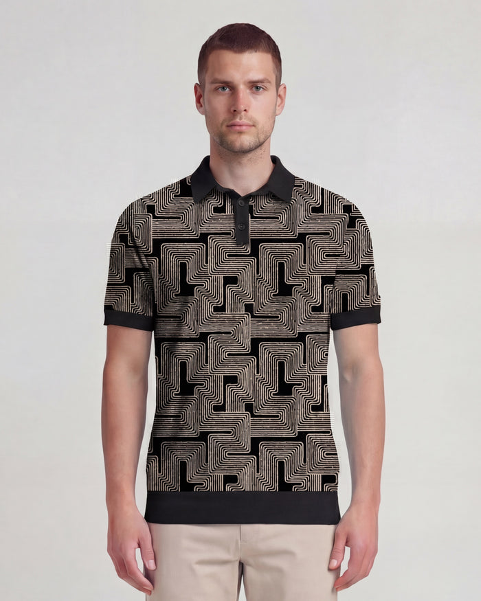 PILGRIM INTER TWINE BLACK MENS MERINO SILK CASHMERE POLO