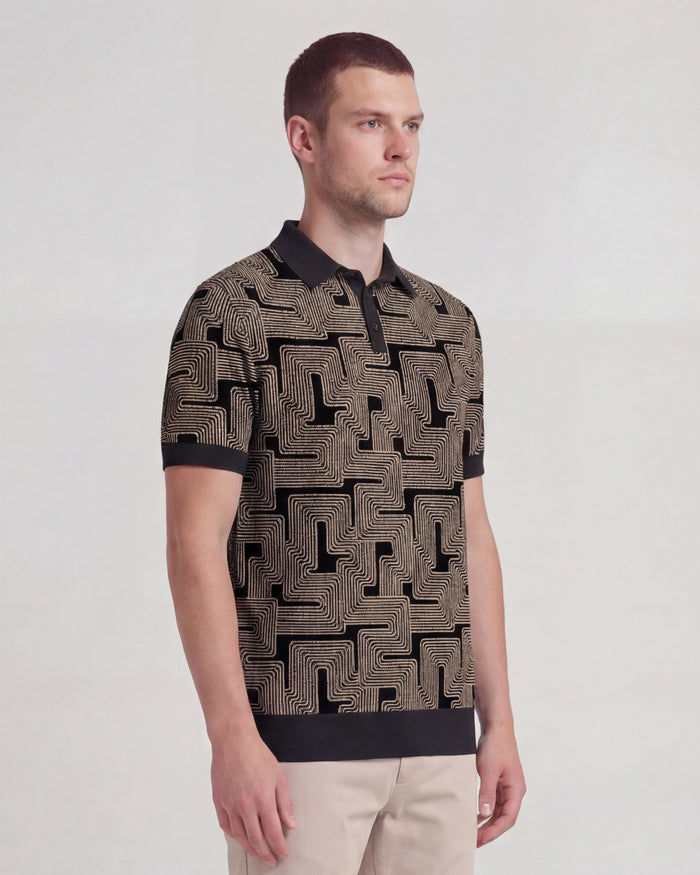 PILGRIM INTER TWINE BLACK MENS MERINO SILK CASHMERE POLO