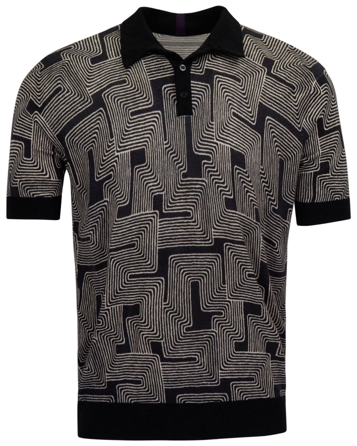 PILGRIM INTER TWINE BLACK MENS MERINO SILK CASHMERE POLO