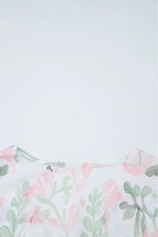 Pink Floral Puff Sleeve V Neck Tied Front Peplum Blouse - Tops/Blouses & Shirts