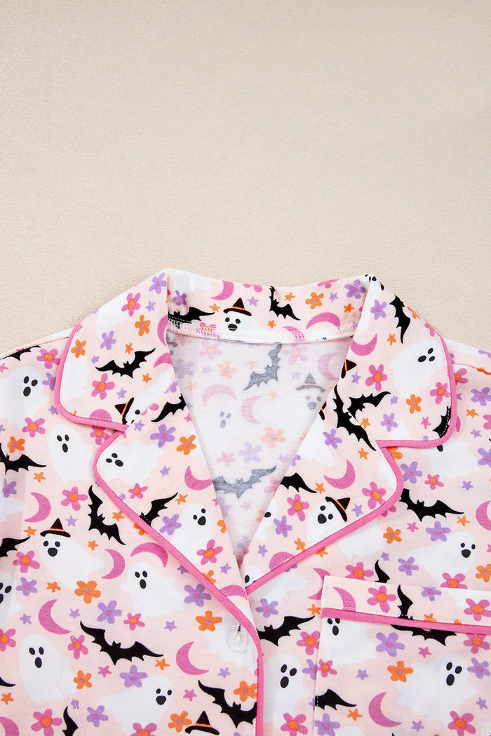 Pink Halloween Eve Haunted Honey Bat Print Pyjama Set - Loungewear & Sleepwear/Sleepwear