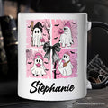 Pink Halloween Ghost Personalized Mug, Coquette Spooky Season Gift with Custom Name for Girly Aesthetic Personalized Ceramic Mug OrnamentallyYou White - Black Customized