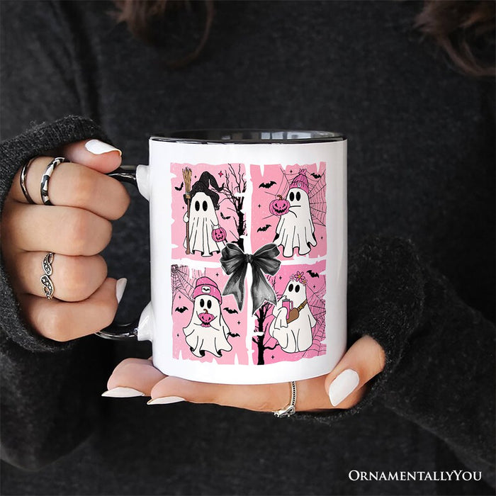 Pink Halloween Ghost Personalized Mug, Coquette Spooky Season Gift with Custom Name for Girly Aesthetic Personalized Ceramic Mug OrnamentallyYou