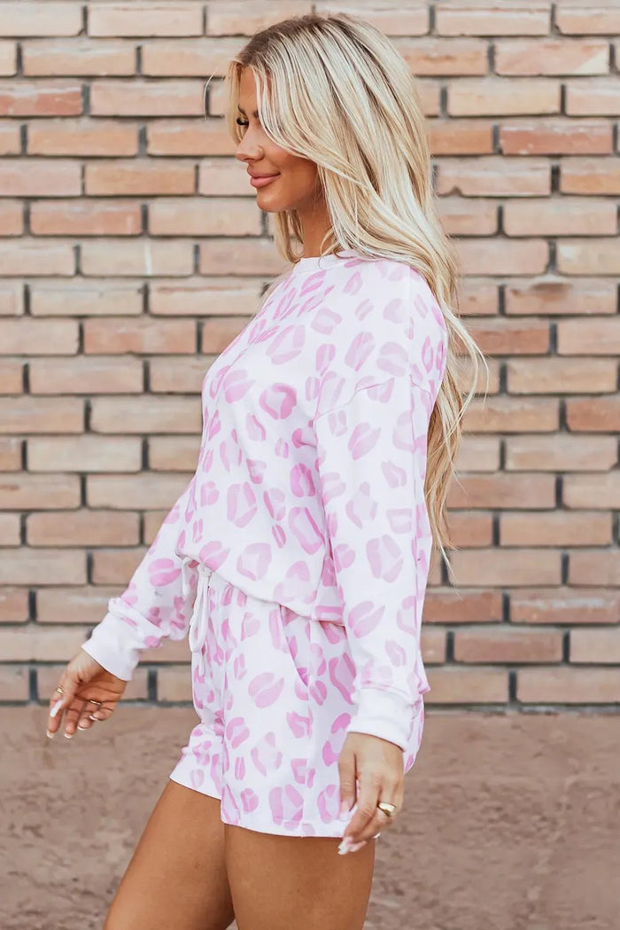Pink Leopard Animal Print Pullover and Shorts Loungewear - & Sleepwear/Loungewear