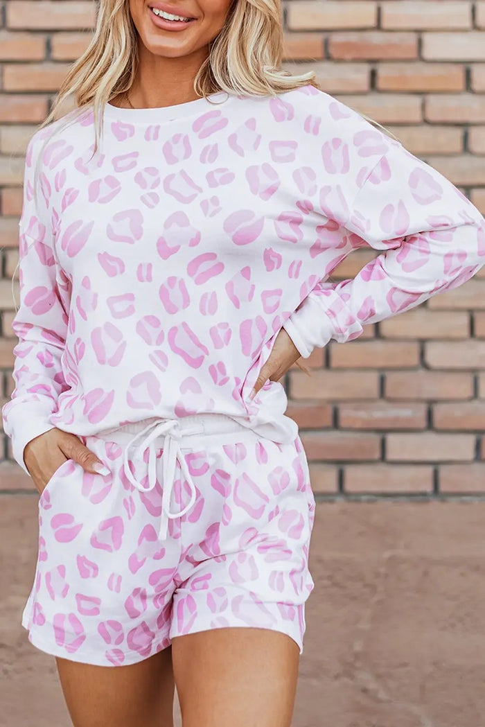 Pink Leopard Animal Print Pullover and Shorts Loungewear - & Sleepwear/Loungewear