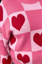 Pink Love Heart Checkered Valentine Crew Neck Sweater - Sweaters & Cardigans/Sweaters