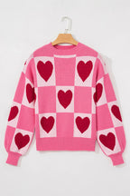 Pink Love Heart Checkered Valentine Crew Neck Sweater - Sweaters & Cardigans/Sweaters