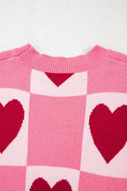 Pink Love Heart Checkered Valentine Crew Neck Sweater - Sweaters & Cardigans/Sweaters
