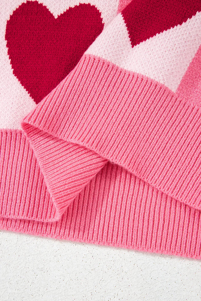 Pink Love Heart Checkered Valentine Crew Neck Sweater - Sweaters & Cardigans/Sweaters