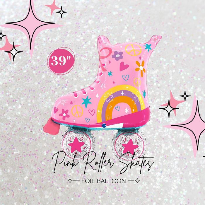 Pink Roller Skate Foil Balloon 39" - Retro Disco Music Dancing Party - Eras Swifties Birthday Party Supplies