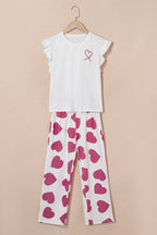 Pink Ruffled Tank Top And Heart Print Trousers Pyjamas - Loungewear & Sleepwear/Sleepwear