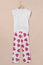 Pink Ruffled Tank Top And Heart Print Trousers Pyjamas - Loungewear & Sleepwear/Sleepwear