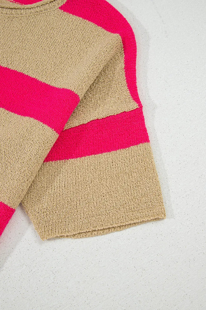 Pink Stripe Short Sleeve Lightweight Sweater - Sweaters & Cardigans/Short