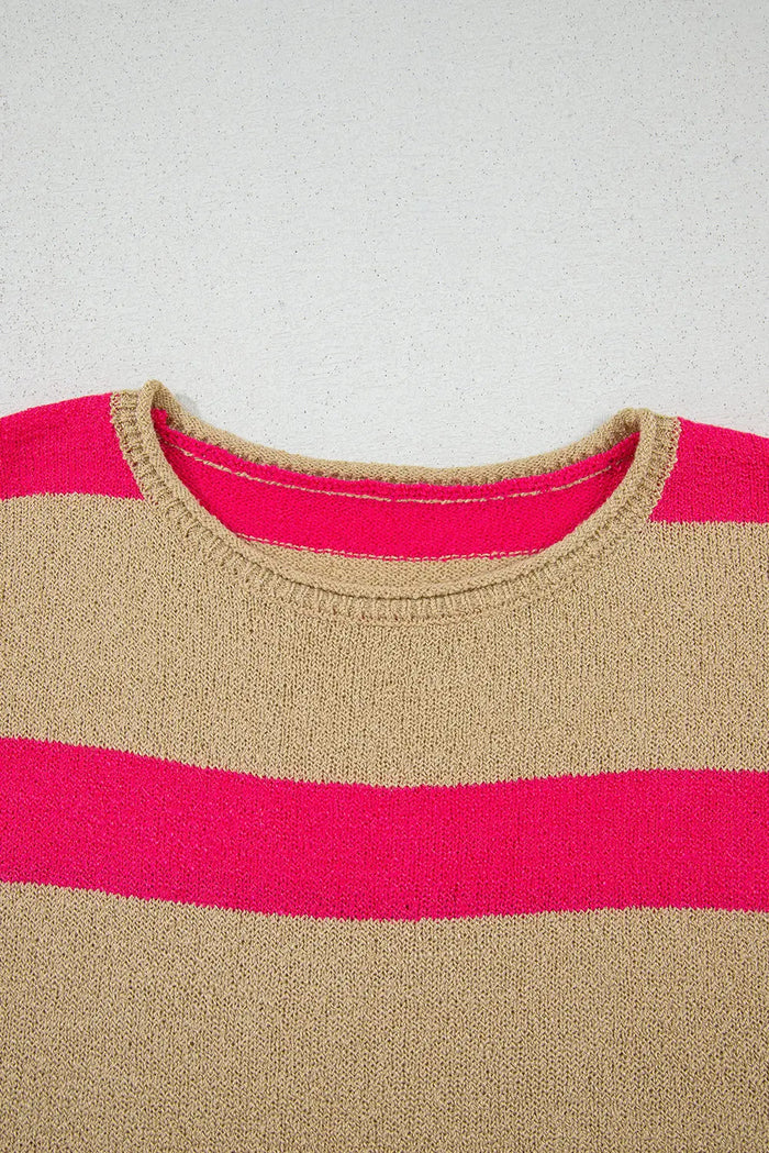 Pink Stripe Short Sleeve Lightweight Sweater - Sweaters & Cardigans/Short