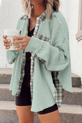 Plaid Patchwork Waffle Thermal Knit Shacket – Grass Green