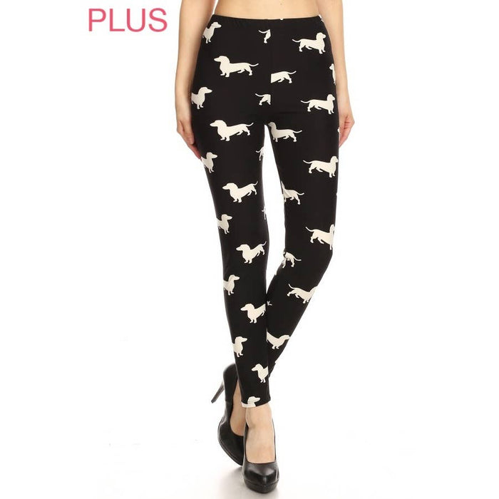 Plus Size Dachshund Print Leggings – High Waist Buttery Soft Wiener Dog Pants (3X-5X)