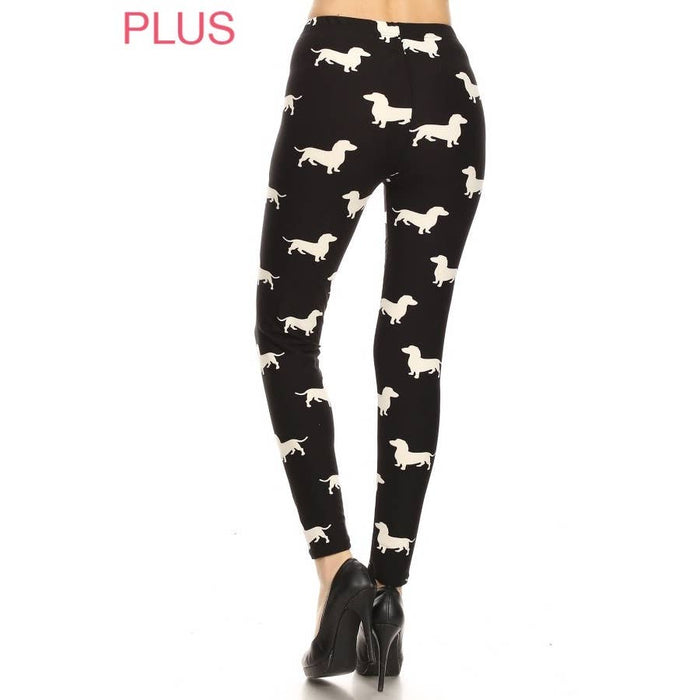 Plus Size Dachshund Print Leggings – High Waist Buttery Soft Wiener Dog Pants (3X-5X)