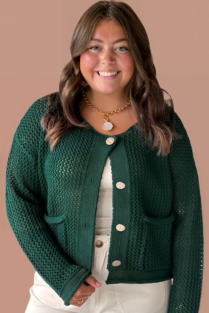 Plus Size Golden Accent Buttons Short Sweater Cardigan - Size/Plus Sweaters & Cardigans