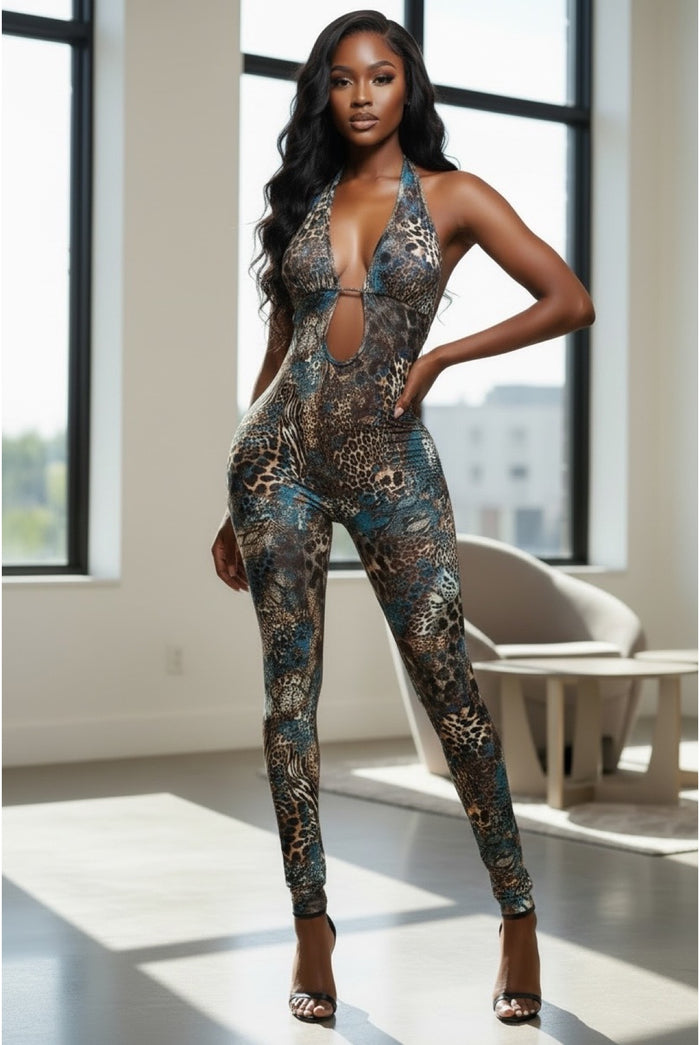 Point Of No Return - Spaghetti Strap Multi Print Back Cut Out Jumpsuit