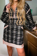 Polo Collar Zip up Contrast Trim Shift Long Sleeve Mini Dress - Black / S - Dresses/Mini Dresses