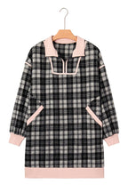 Polo Collar Zip up Contrast Trim Shift Long Sleeve Mini Dress - Dresses/Mini Dresses