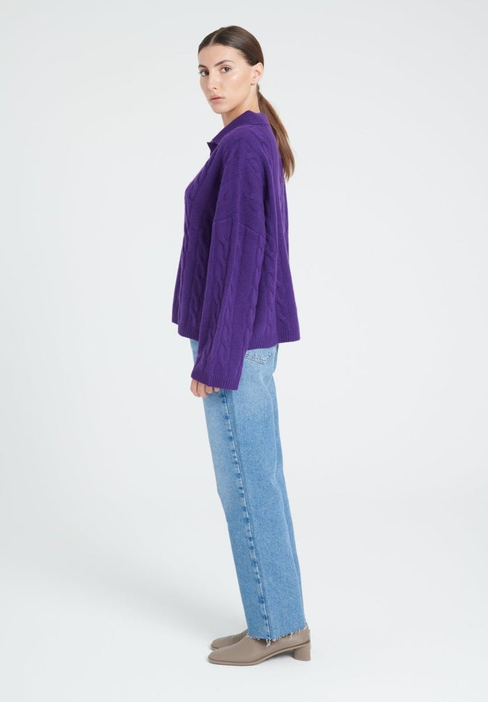 ZAYA 5 Polo à maille torsadée en cachemire 6 fils violet