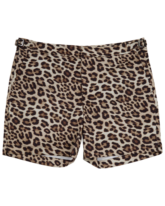POOL LEOPARD BROWN MENS TAILORED SWIM SHORT