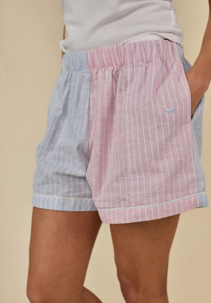 Portland Women's Pyjama Shorts - Blue/Pink Stripe - Whale Of A Time Clothing