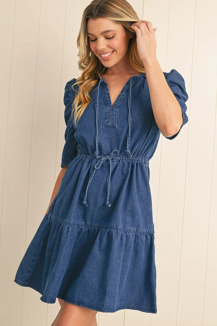 Puff Sleeve Denim Mini Dress