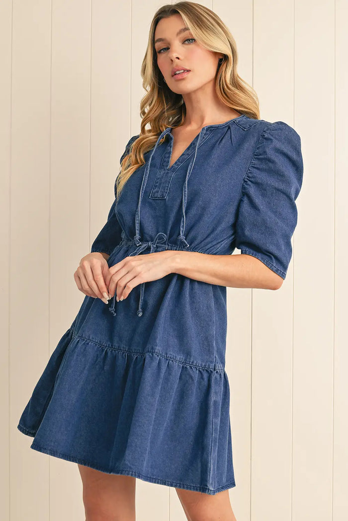 Puff Sleeve Denim Mini Dress