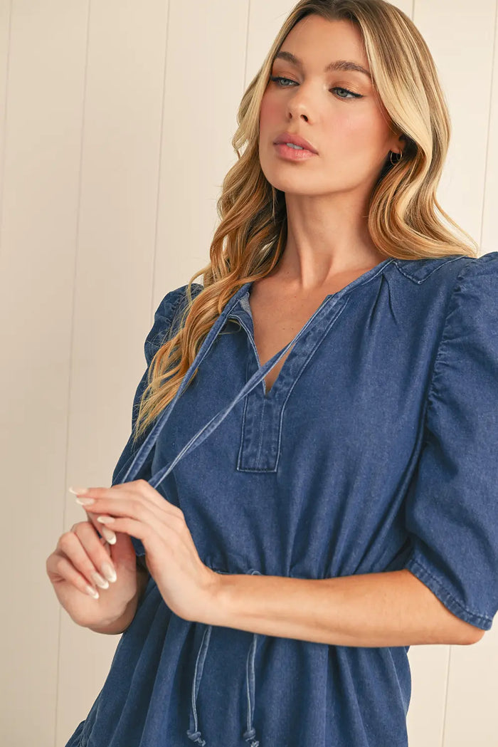 Puff Sleeve Denim Mini Dress