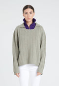 ZAYA 17 Pull col claudine en cachemire 6 fils kaki taupe chiné