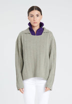 ZAYA 17 Pull col claudine en cachemire 6 fils kaki taupe chiné