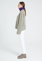 ZAYA 17 Pull col claudine en cachemire 6 fils kaki taupe chiné