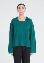 ZAYA 17 Pull col claudine en cachemire 6 fils vert foncé