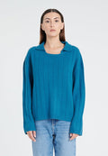 ZAYA 17 Pull col claudine en cachemire 6 fils bleu roi