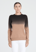 ZAYA 9 Pull col rond tie & dye en cachemire camel et noir