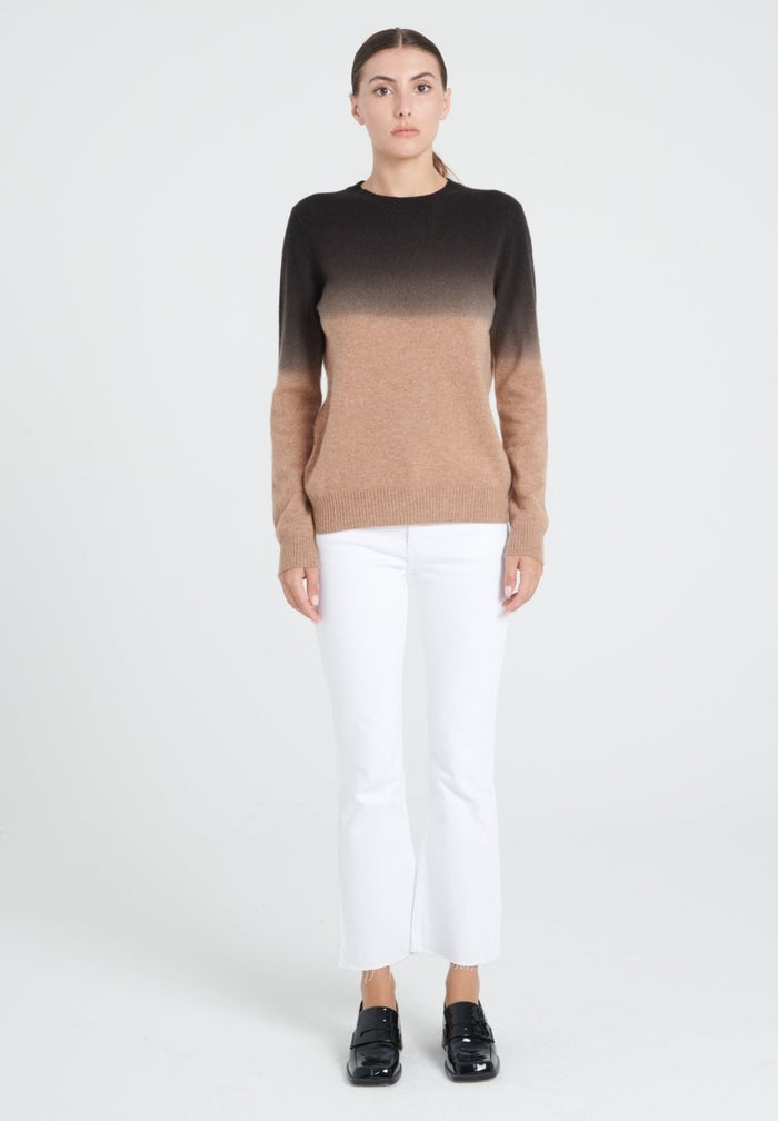 ZAYA 9 Pull col rond tie & dye en cachemire camel et noir