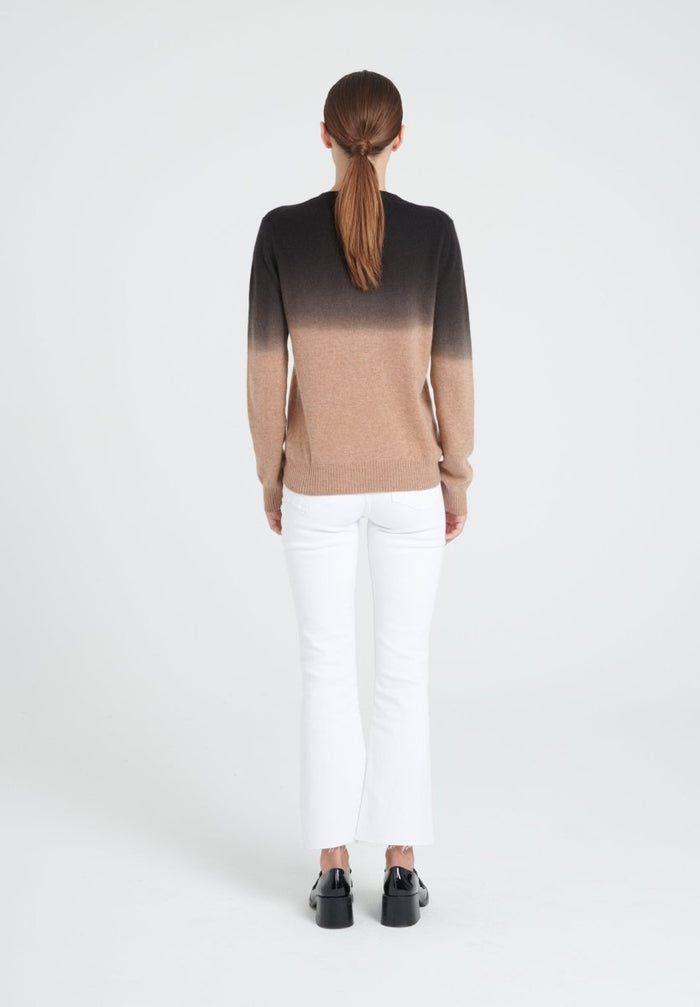 ZAYA 9 Pull col rond tie & dye en cachemire camel et noir