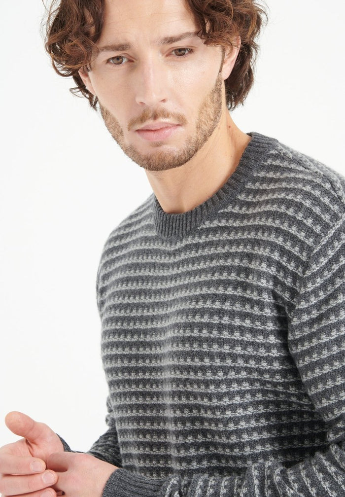 ZACH 3 Pull col rond en cachemire à motif jacquard 4 fils bi couleur