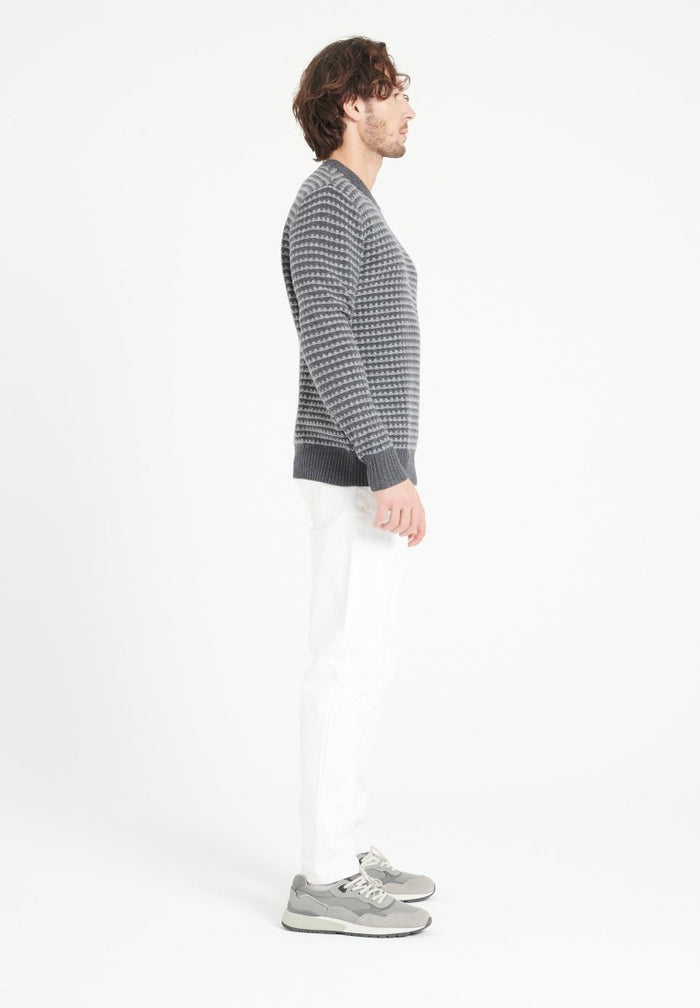 ZACH 3 Pull col rond en cachemire à motif jacquard 4 fils bi couleur
