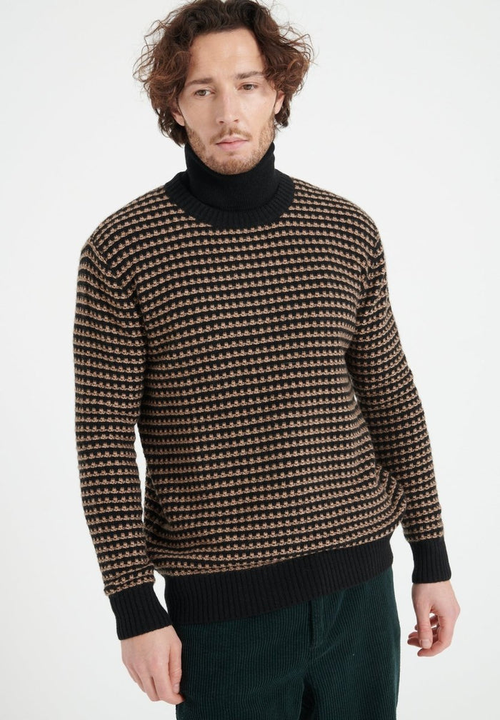 ZACH 3 Pull col rond en cachemire à motif jacquard 4 fils bi couleur