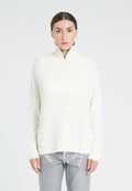 ZAYA 7 Pull col rond à manches raglans en cachemire 6 fils blanc écru