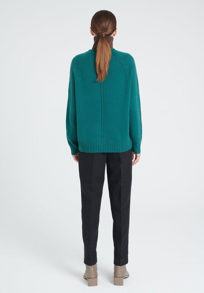 ZAYA 7 Pull col rond à manches raglans en cachemire 6 fils vert foncé