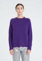 ZAYA 7 Pull col rond à manches raglans en cachemire 6 fils violet
