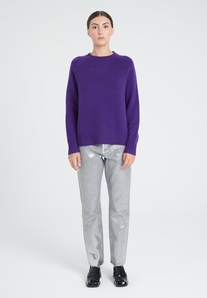 ZAYA 7 Pull col rond à manches raglans en cachemire 6 fils violet