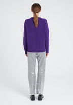 ZAYA 7 Pull col rond à manches raglans en cachemire 6 fils violet