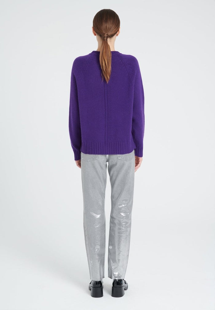 ZAYA 7 Pull col rond à manches raglans en cachemire 6 fils violet