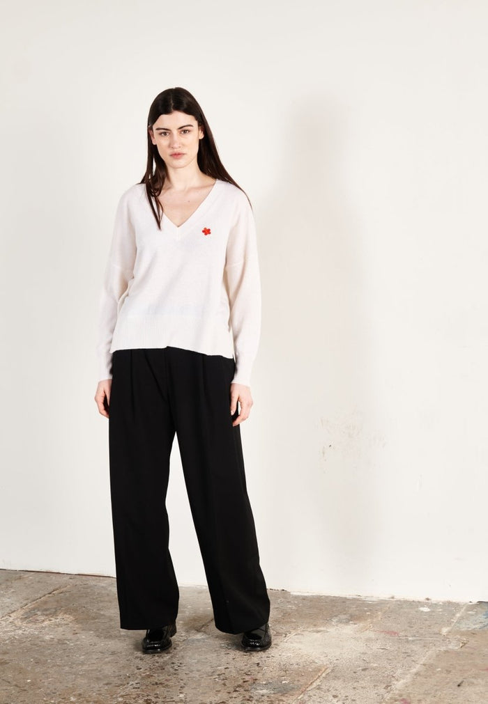 Pull col V cachemire écru femme - HANA 1